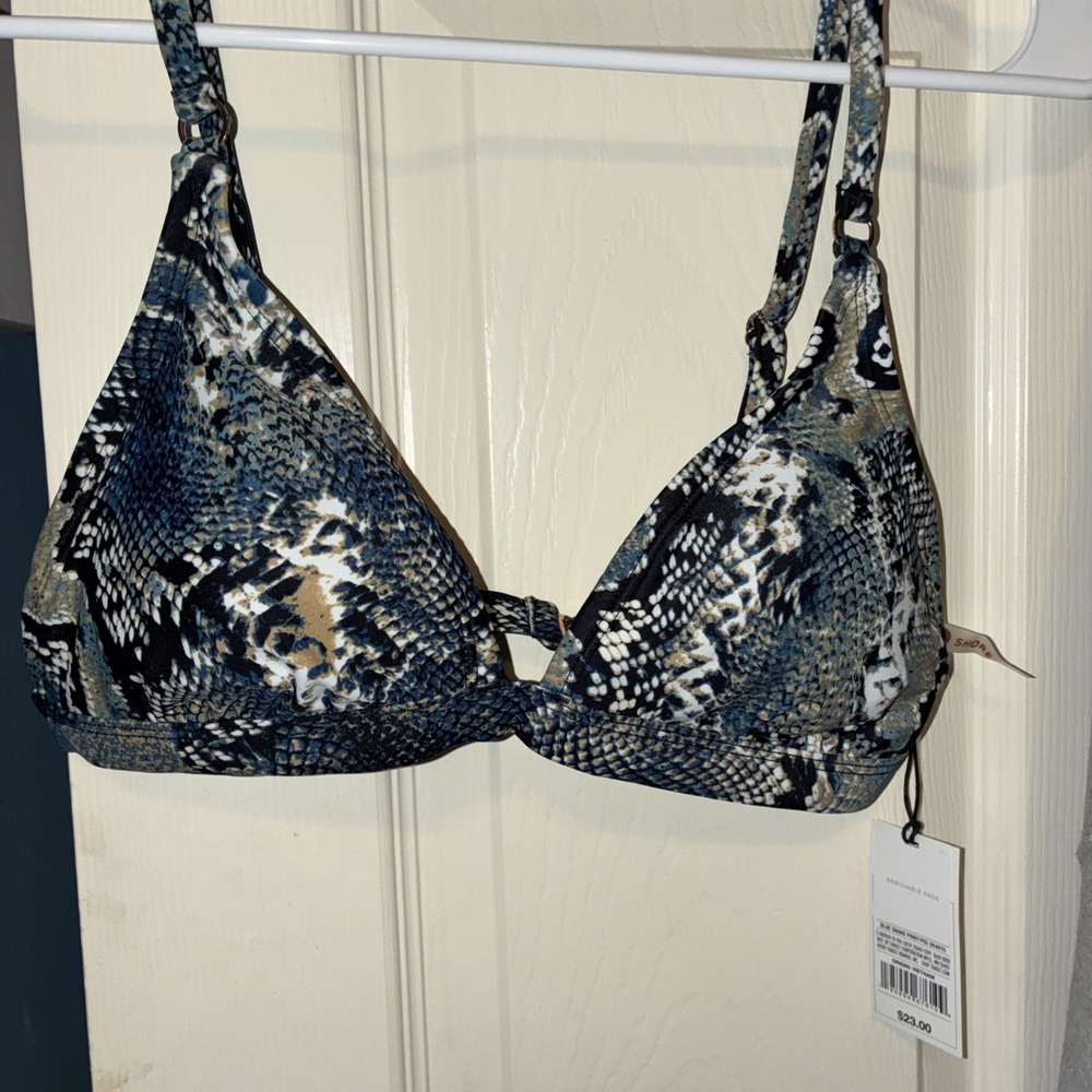 NWT Shade & Shore Womens Bikini Top Medium (8-10)  Blue Snake Skin  Swim